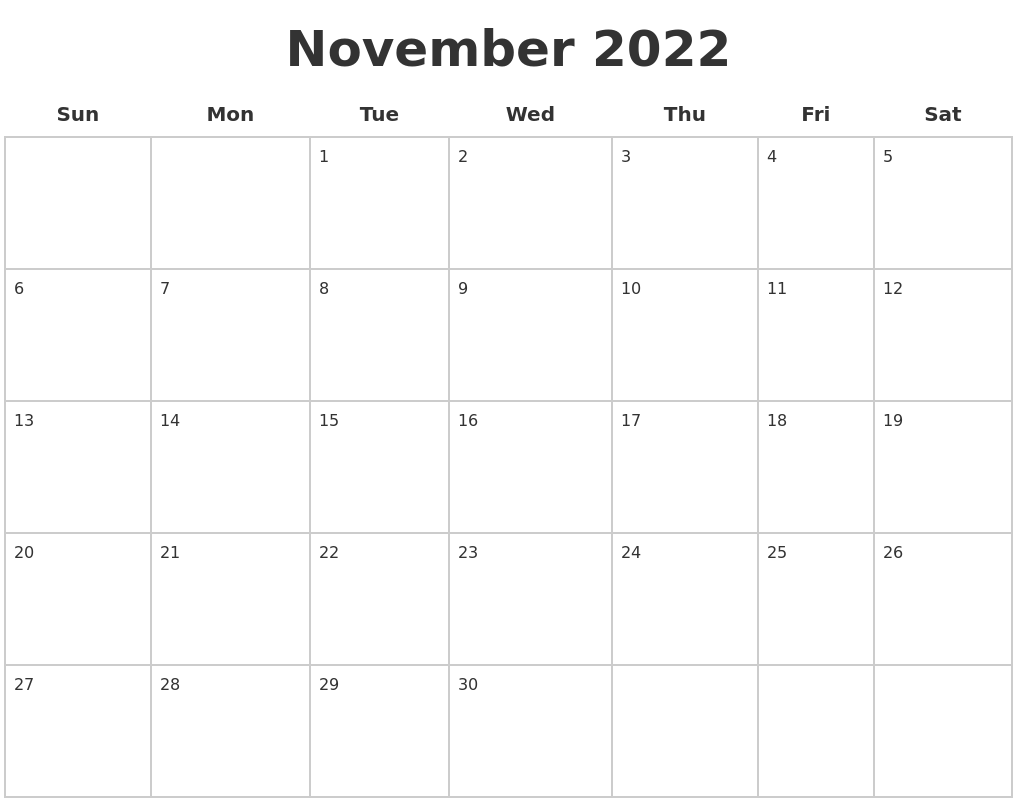 November 2022 Blank Calendar Pages