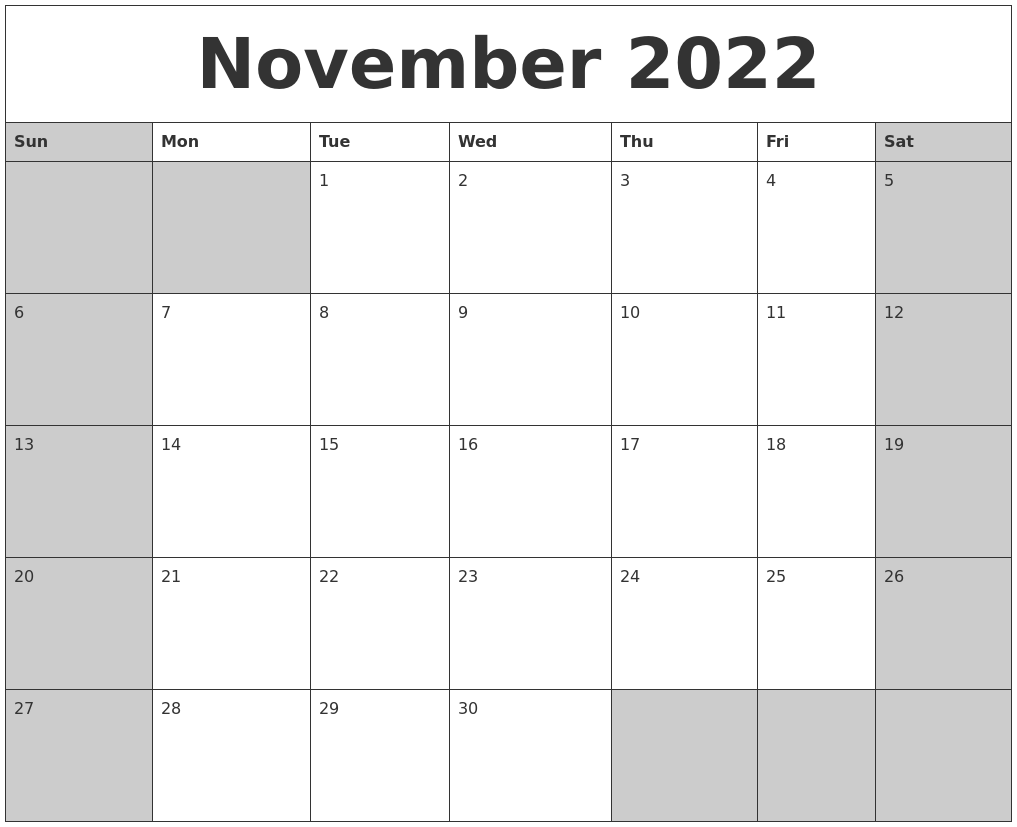 November 2022 Calanders