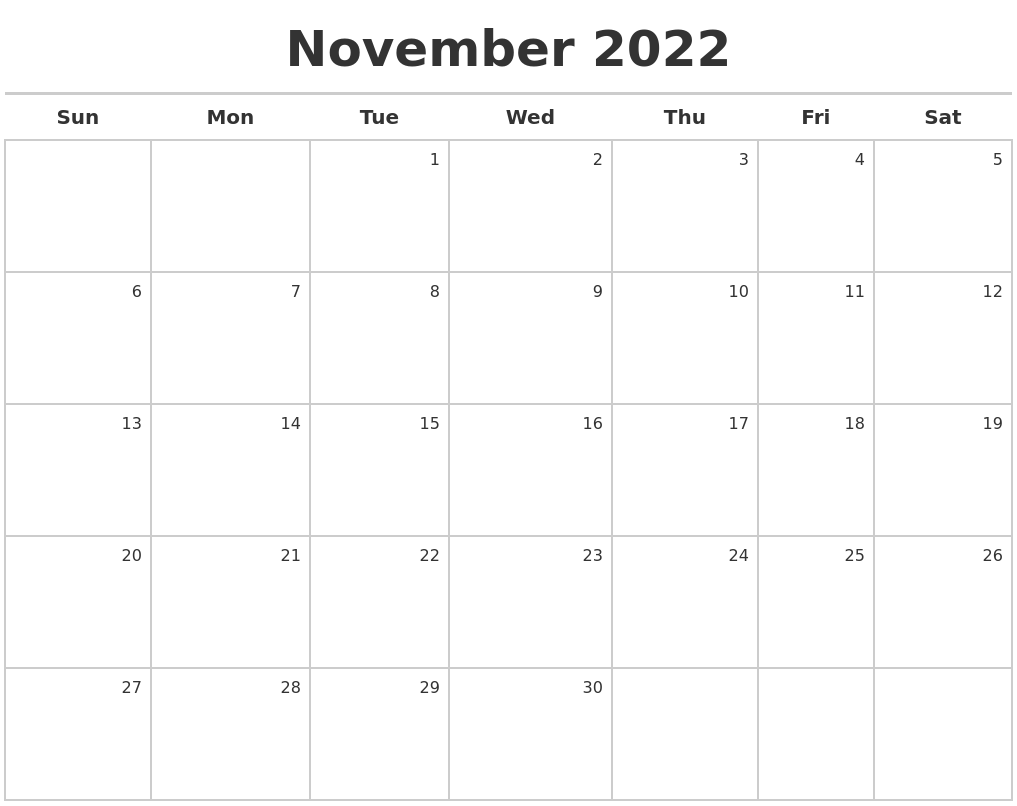 November 2022 Calendar Maker