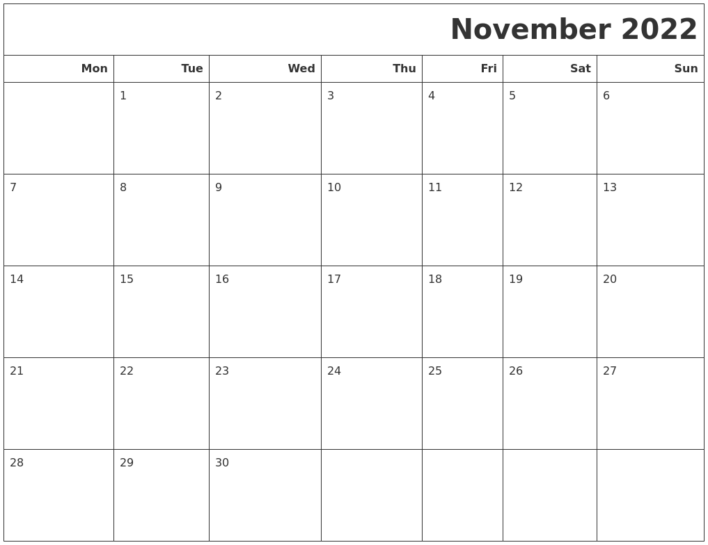 November 2022 Calendars To Print