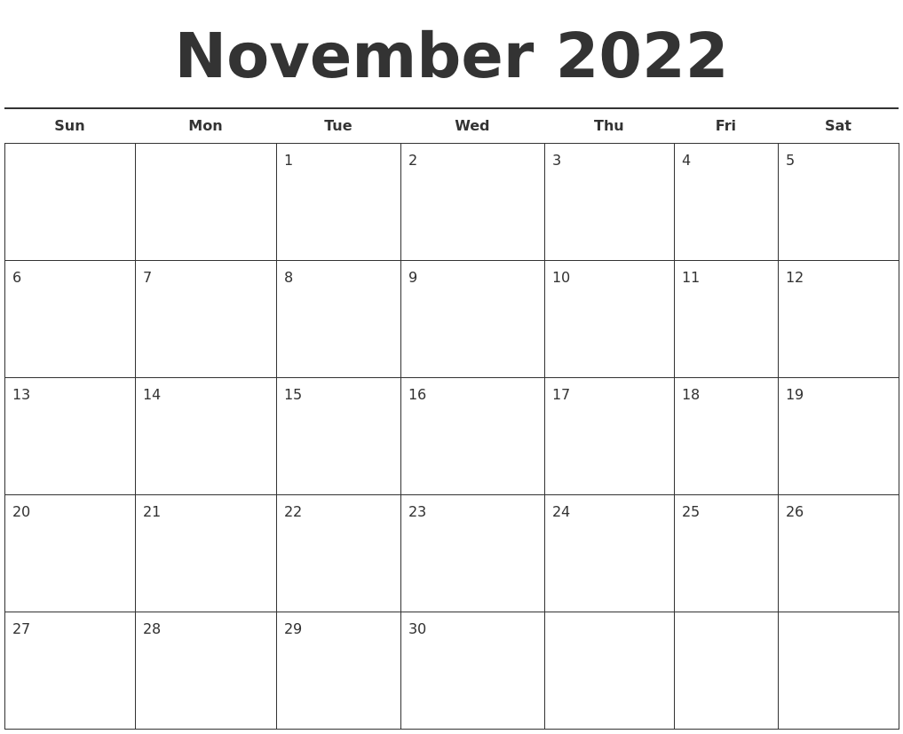 November 2022 Free Calendar Template