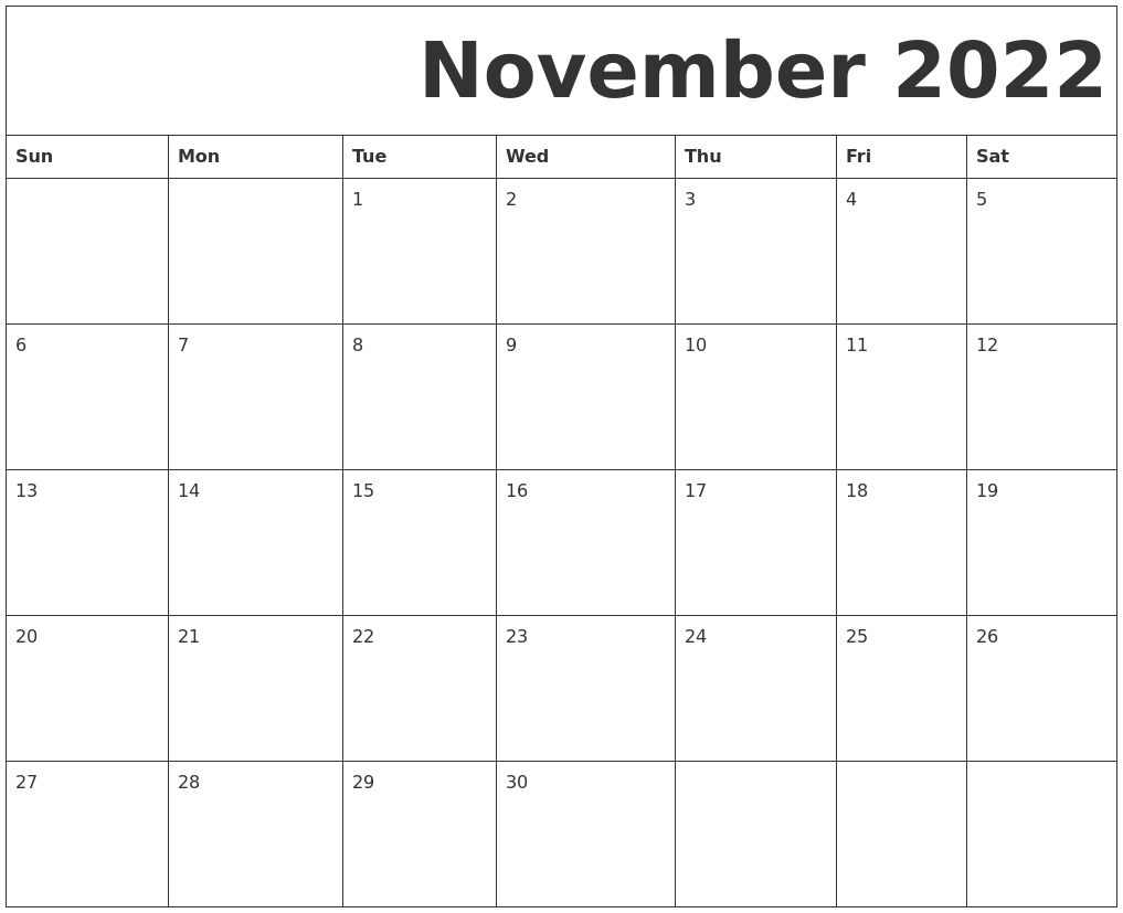 November 2022 Free Printable Calendar