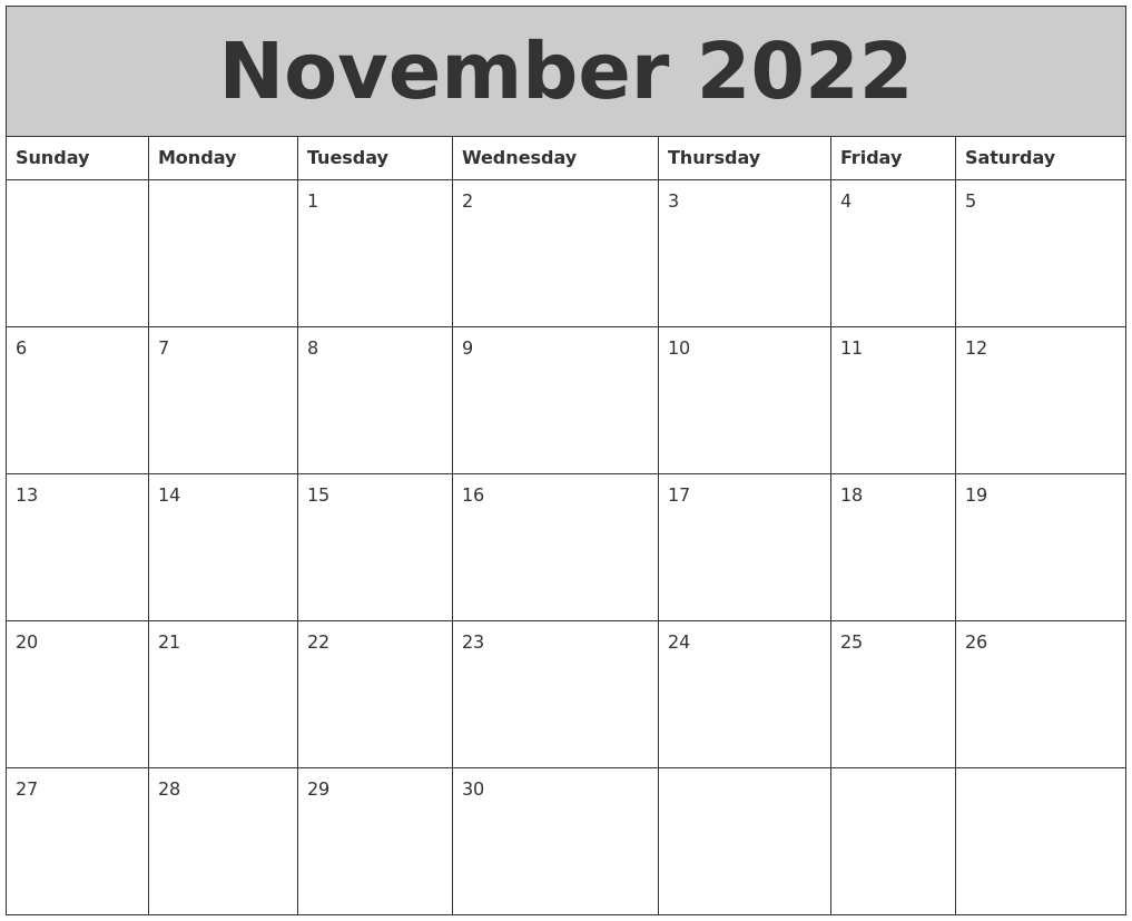 November 2022 My Calendar