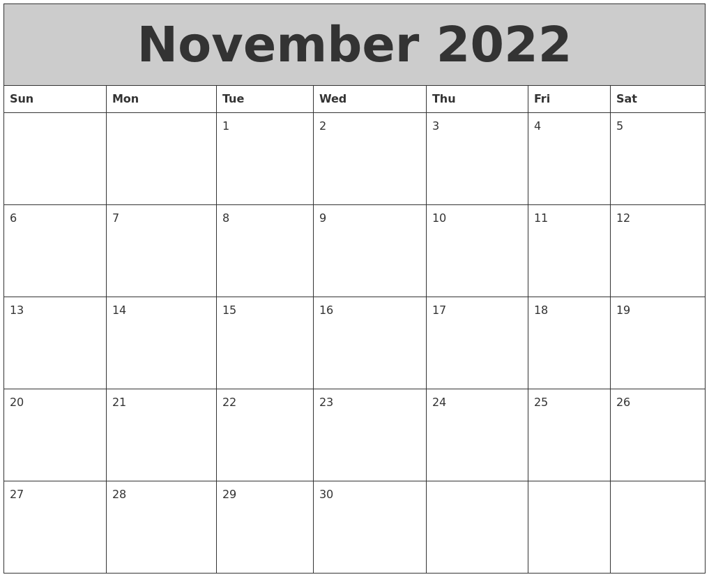November 2022 My Calendar