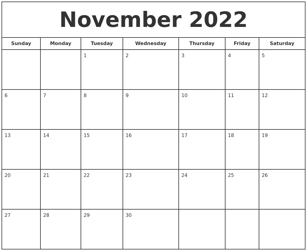 November 2022 Print Free Calendar