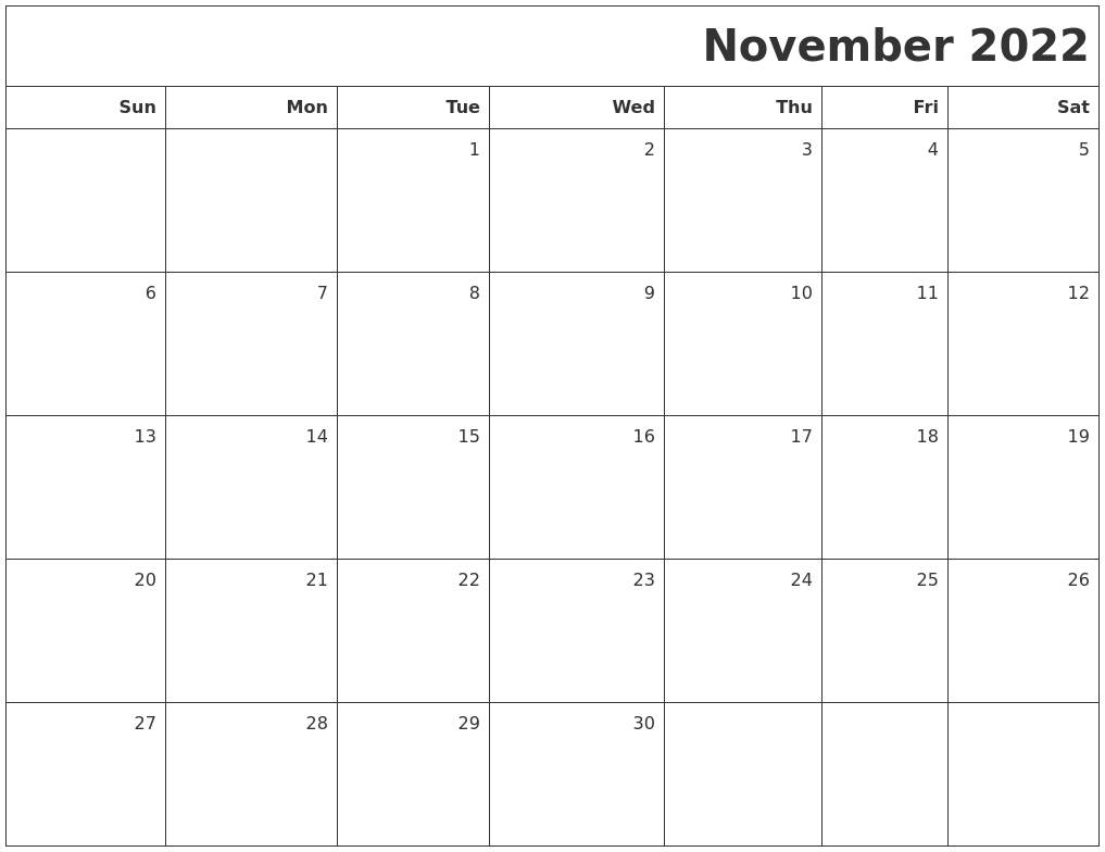 November 2022 Printable Blank Calendar