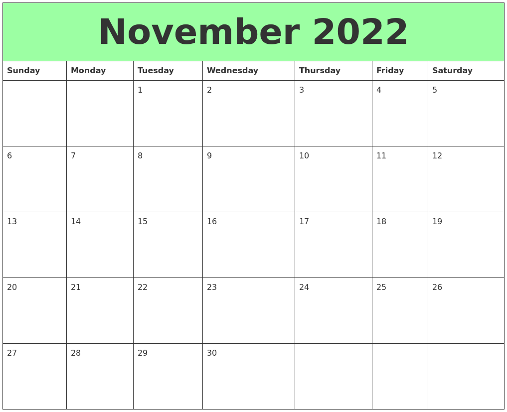 November 2022 Printable Calendars
