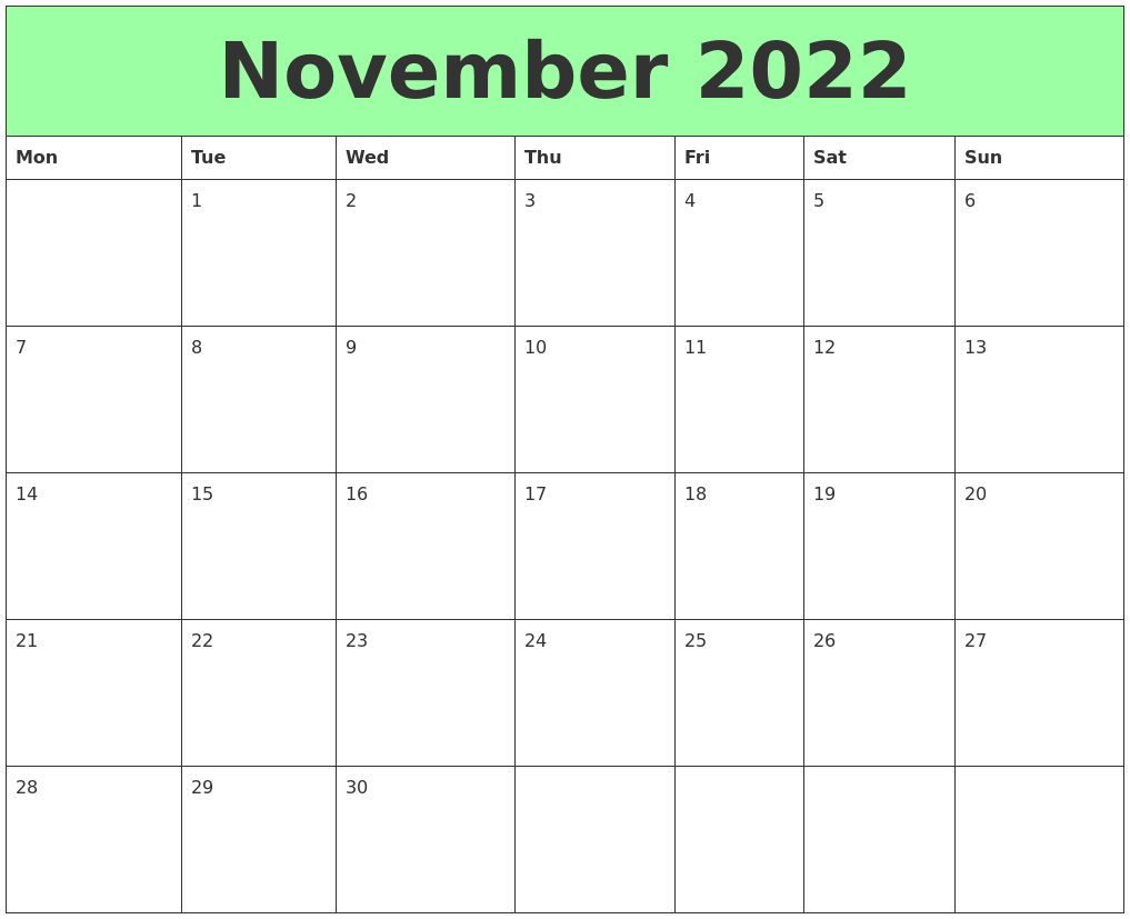November 2022 Printable Calendars