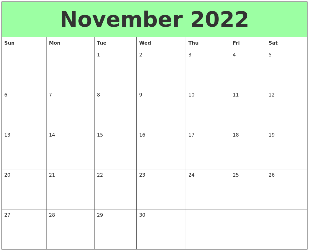 November 2022 Printable Calendars
