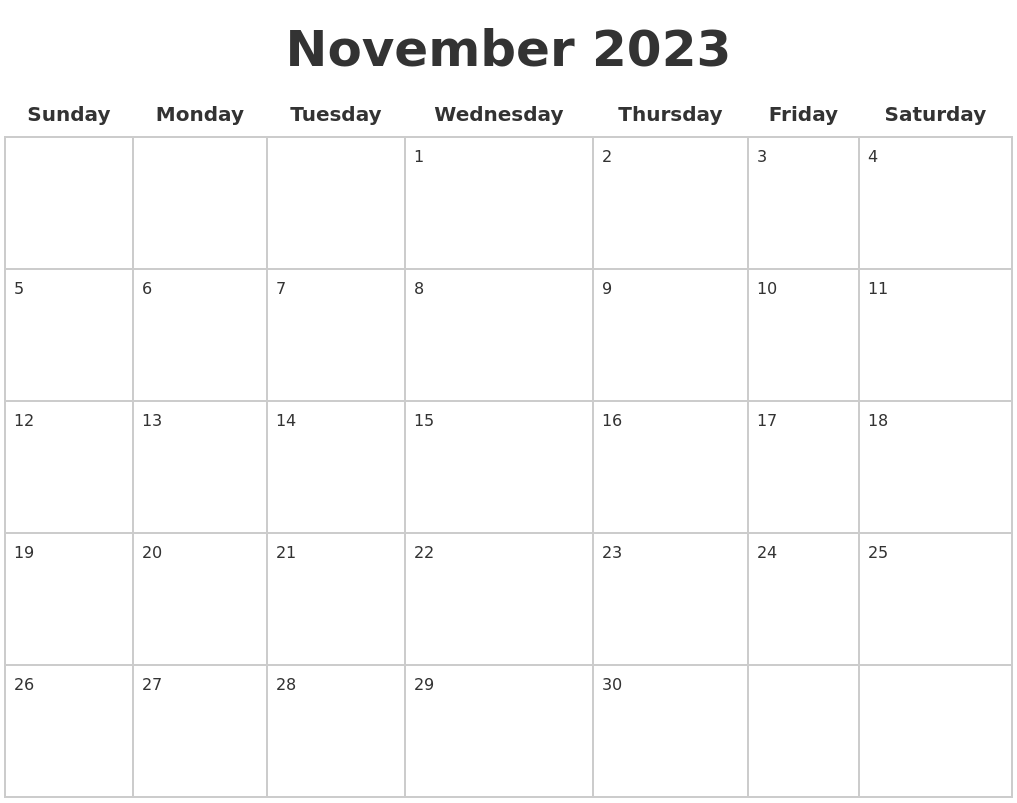 November 2023 Blank Calendar Pages