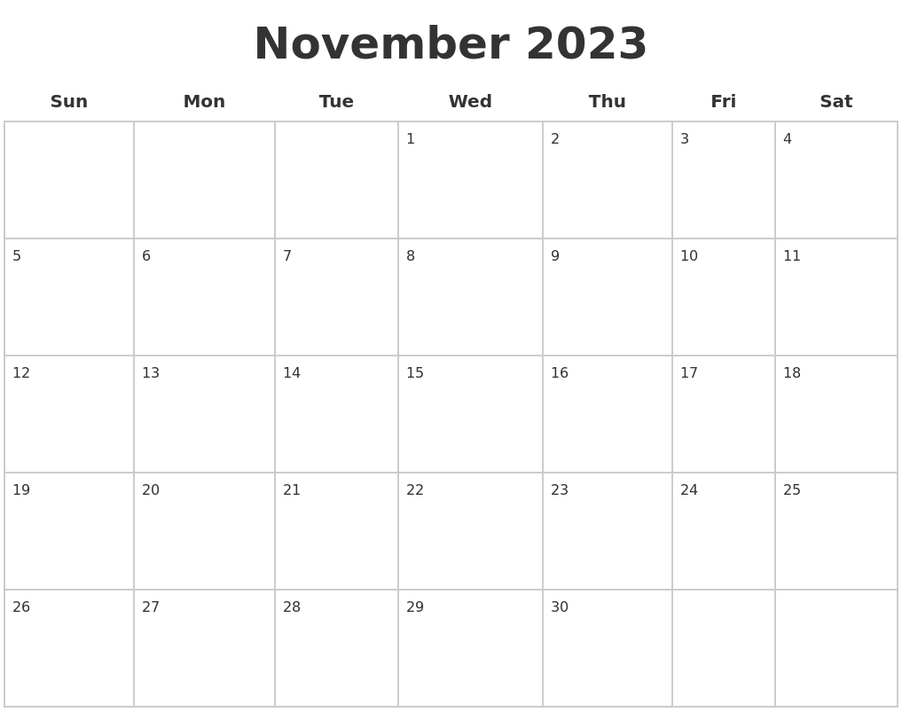 November 2023 Blank Calendar Pages