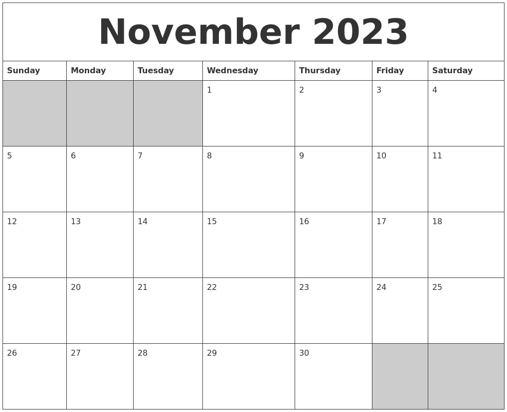 November 2023 Blank Printable Calendar