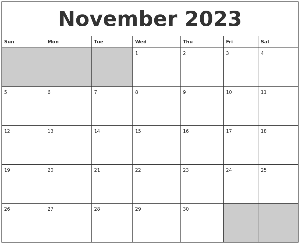 November 2023 Blank Printable Calendar