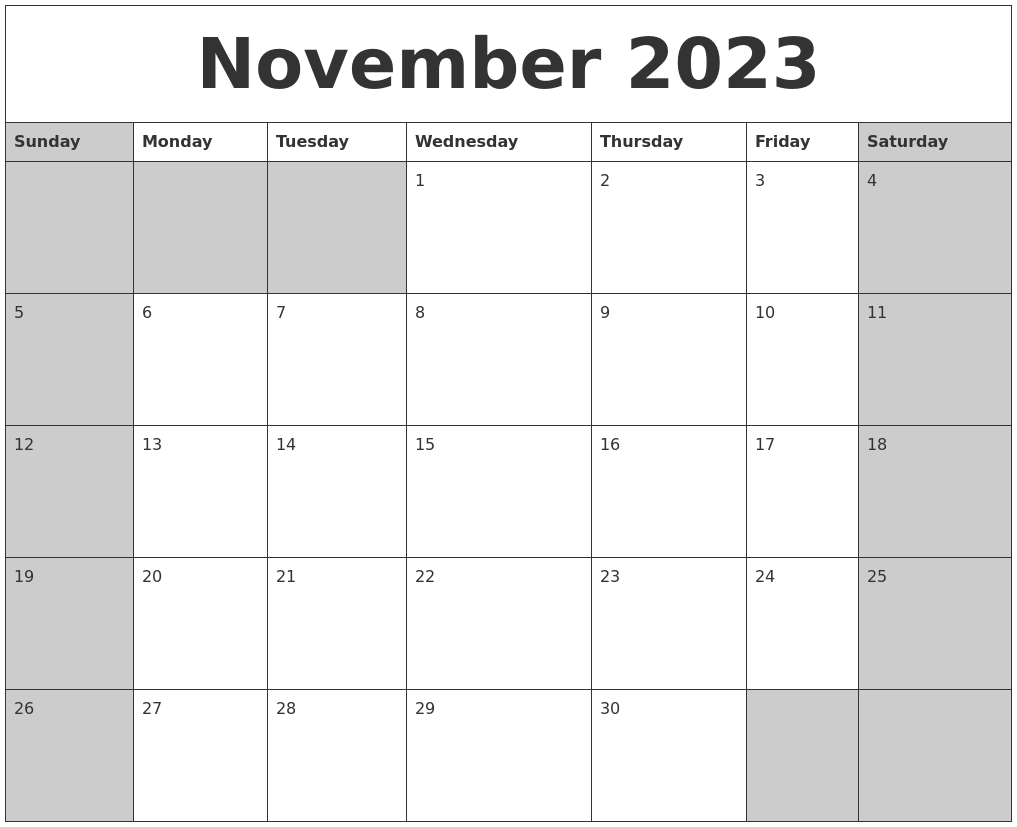 November 2023 Calanders