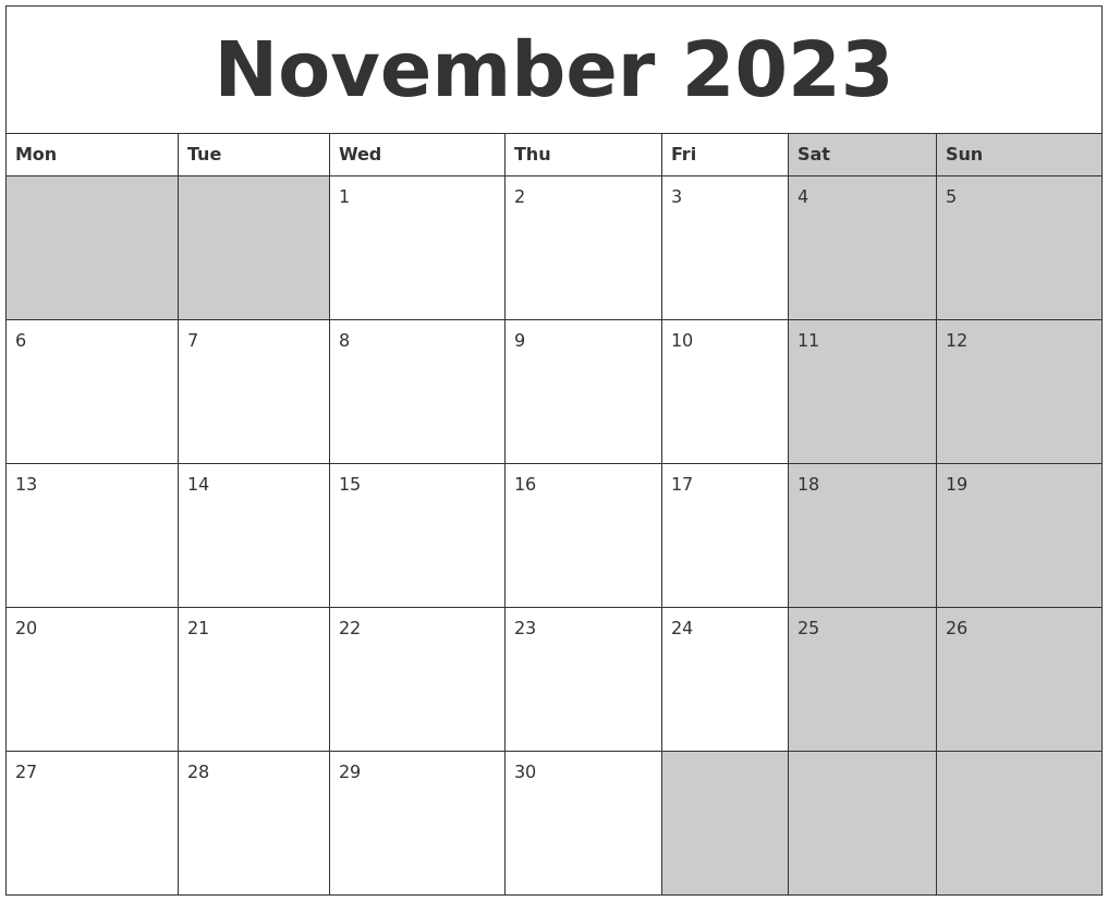 November 2023 Calanders