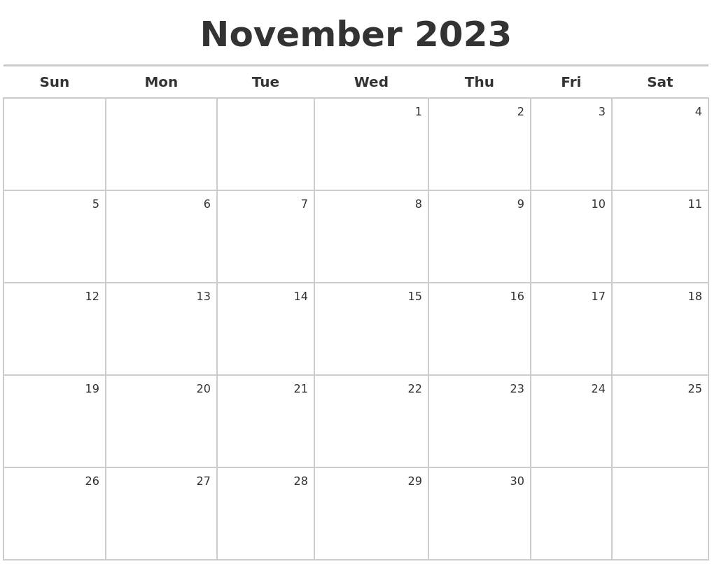 November 2023 Calendar Maker