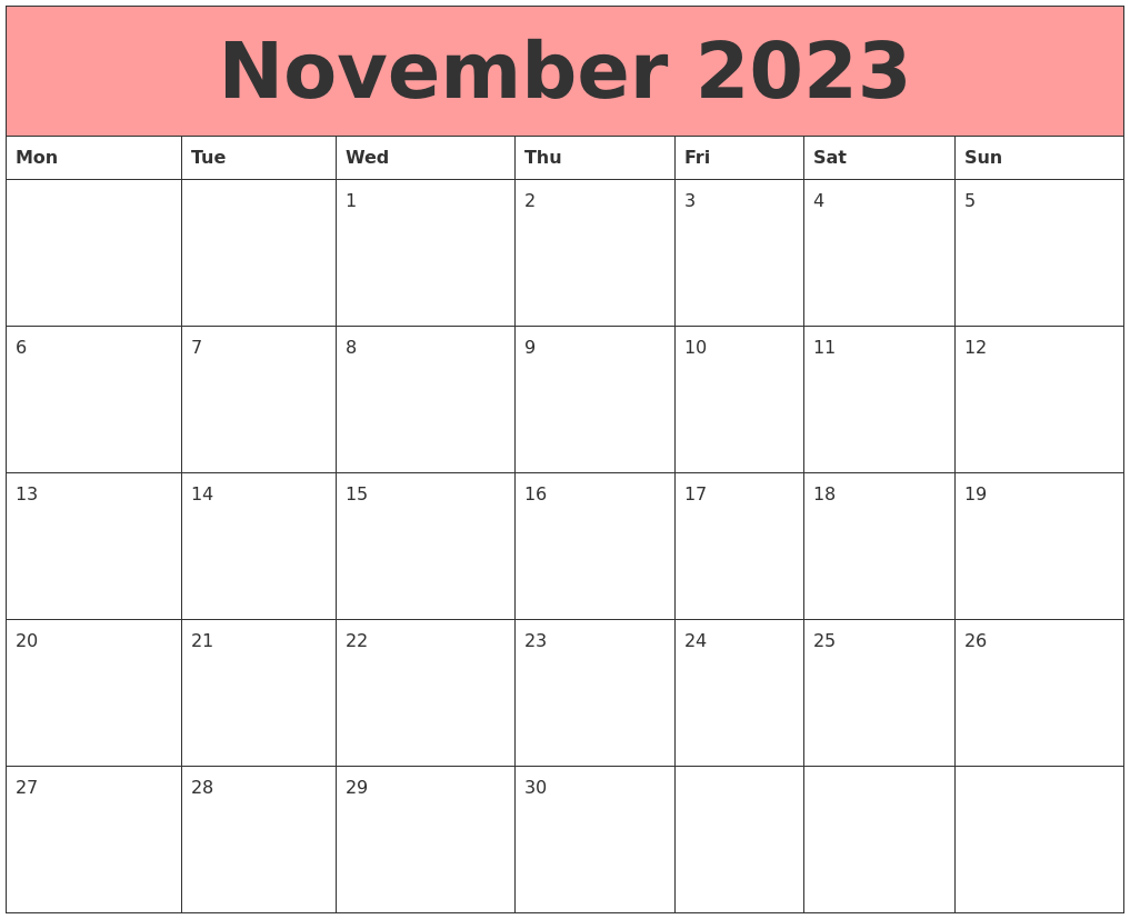 November 2023 Calendars That Work