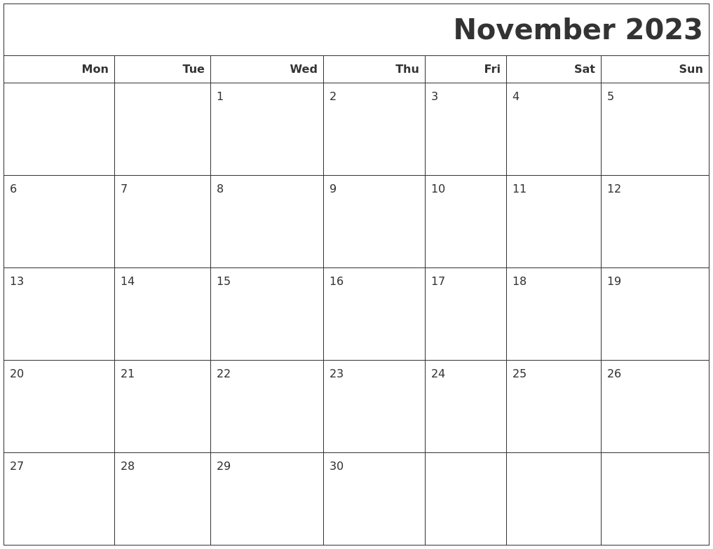 November 2023 Calendars To Print