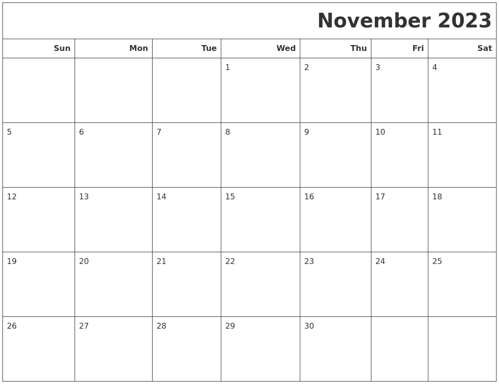 November 2023 Calendars To Print