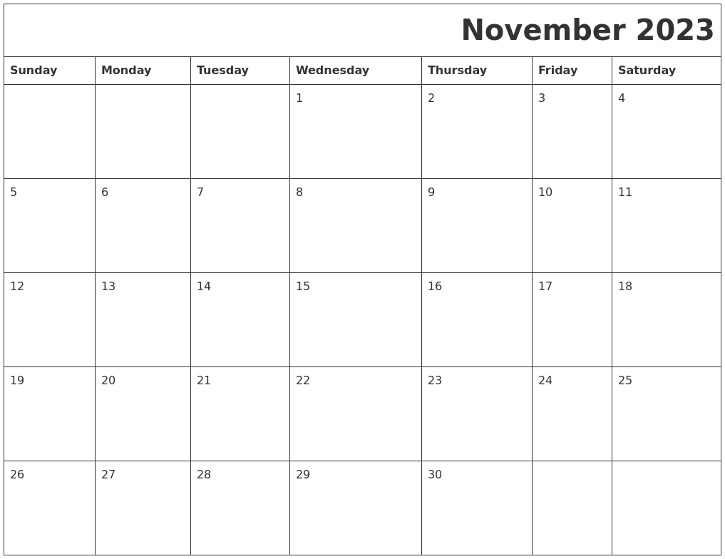 November 2023 Calendar Printable Free Pdf