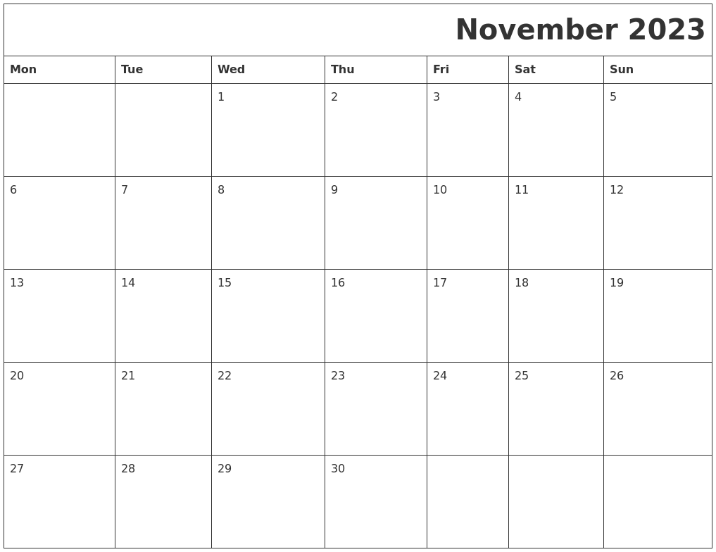 November 2023 Download Calendar