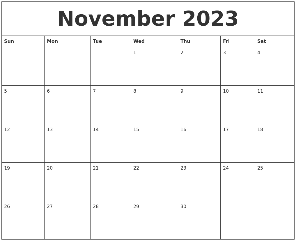 Free Printable Nov 2023 Calendar With Holidays