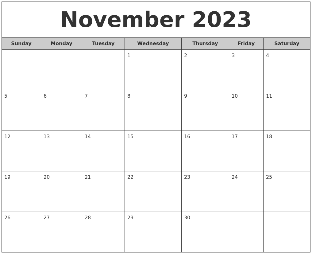 November 2023 Free Monthly Calendar