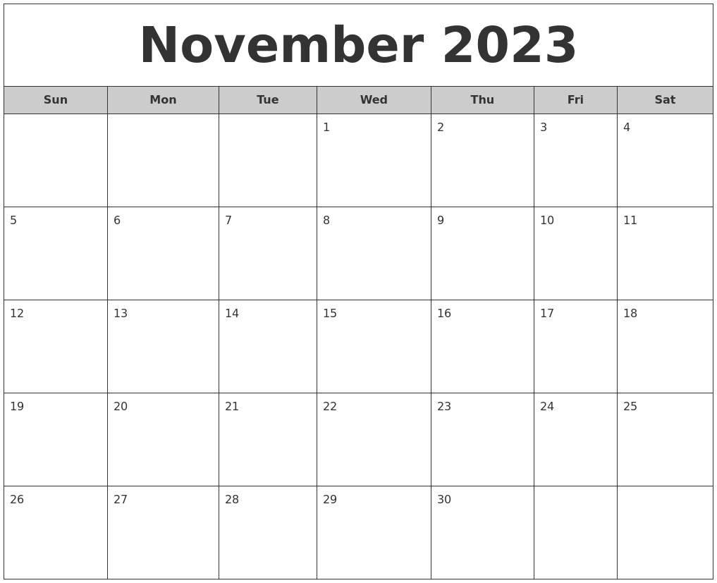 November 2023 Free Monthly Calendar