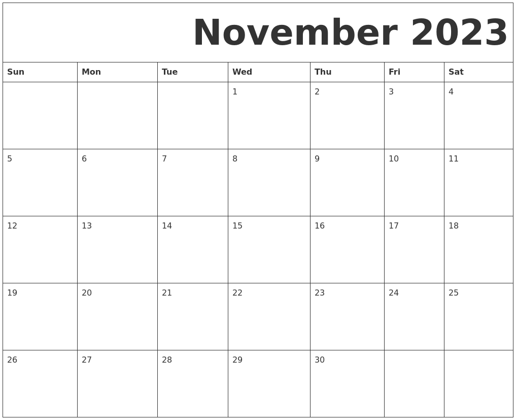 November 2023 Free Printable Calendar