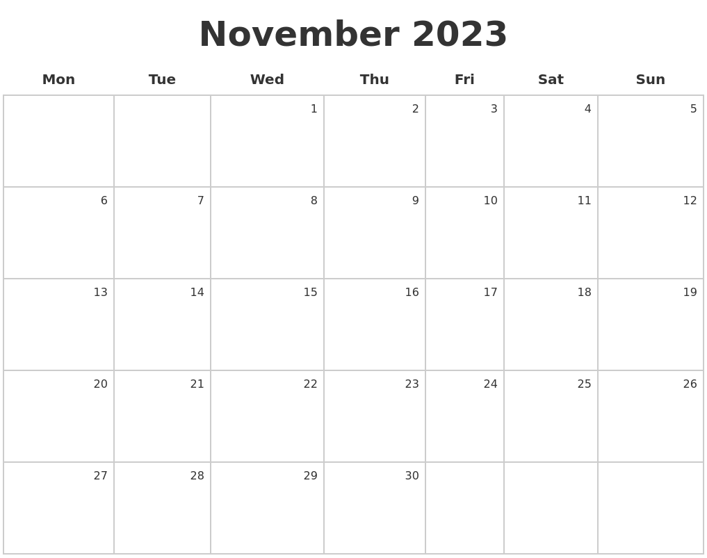 November 2023 Make A Calendar
