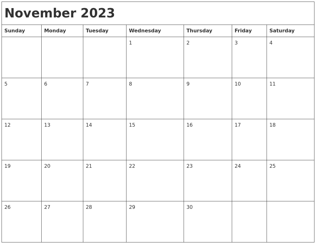 November 2023 Month Calendar