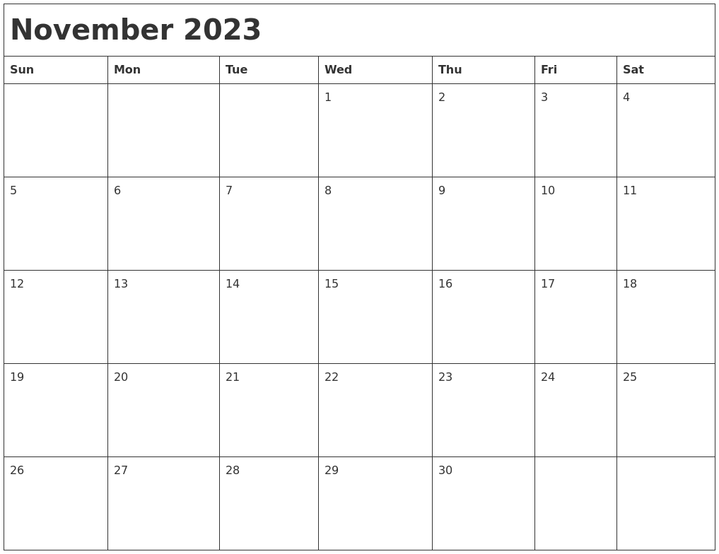 November 2023 Month Calendar