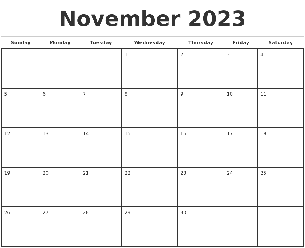 November 2023 Monthly Calendar Template