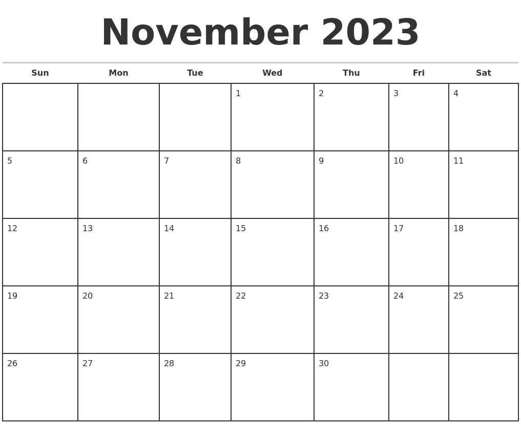 November 2023 Monthly Calendar Template