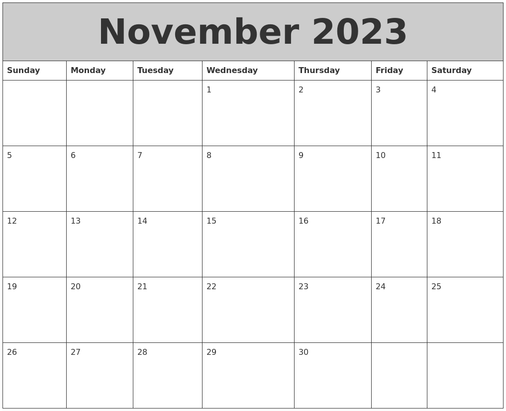 Free Printable Calendar November 2023 With Holidays