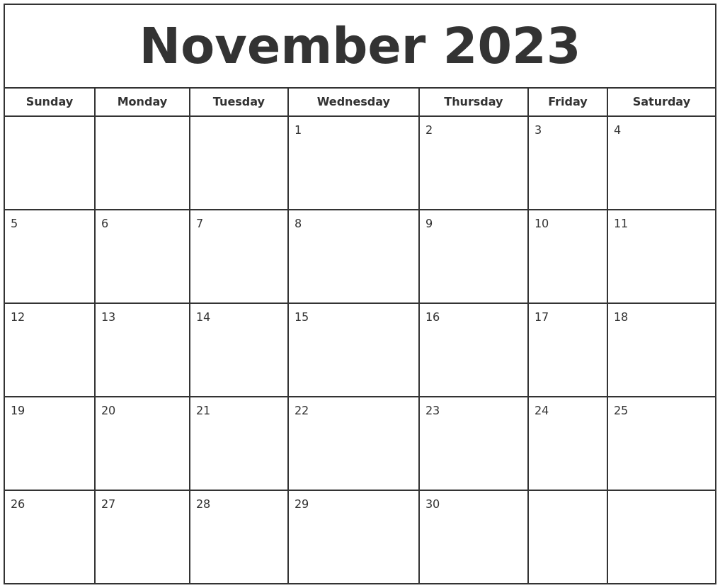November 2023 Print Free Calendar