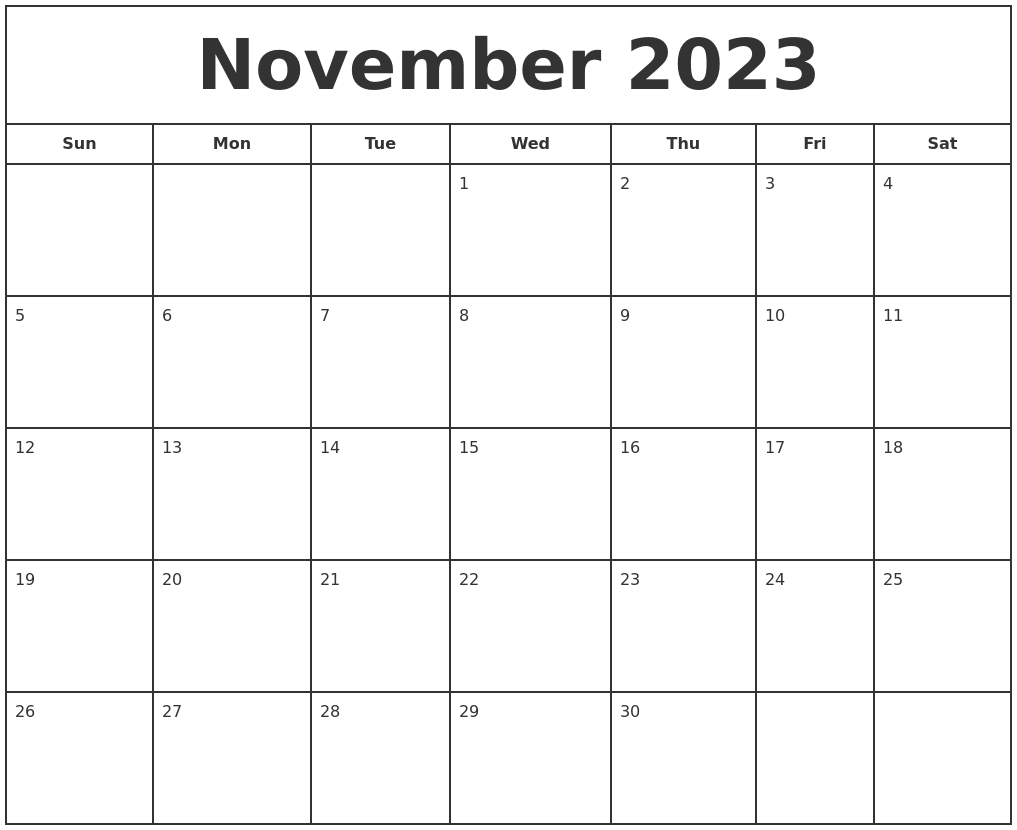 November Empty Calendar 2023 Printable Free