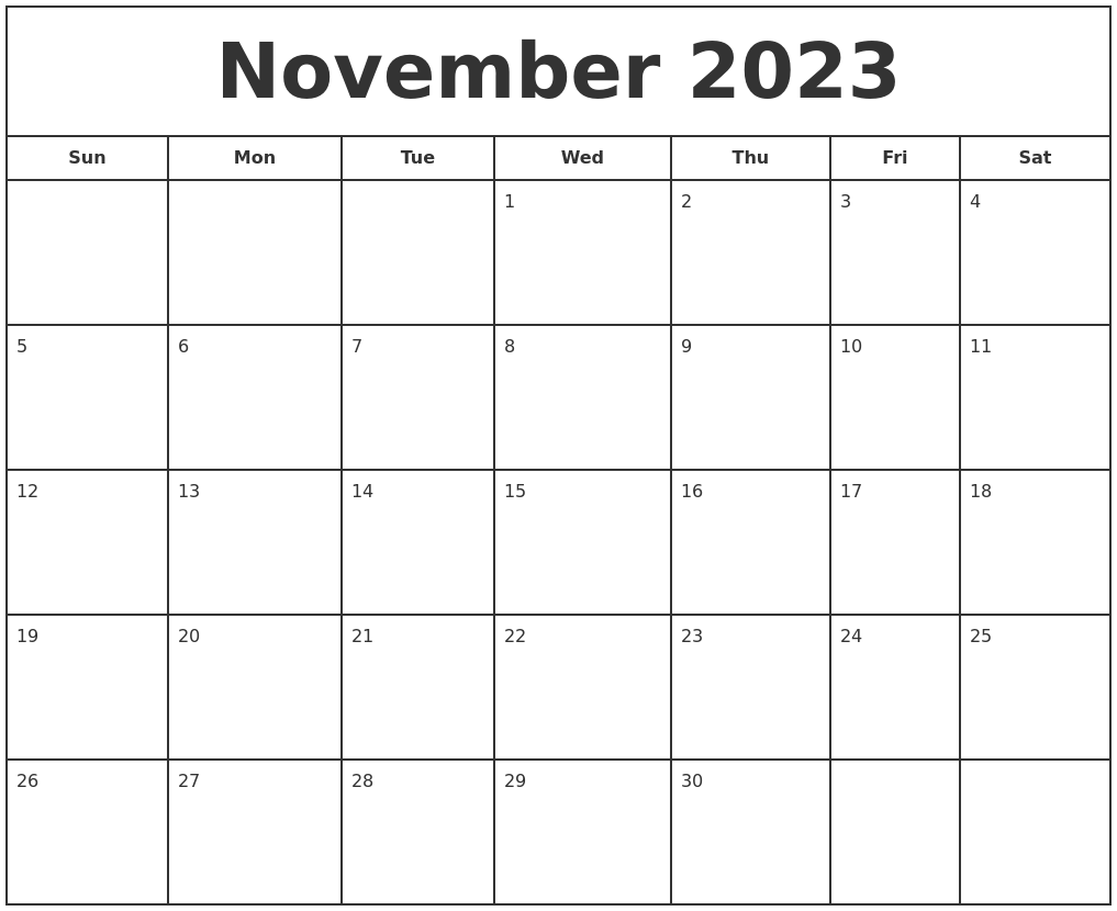November 2023 Print Free Calendar