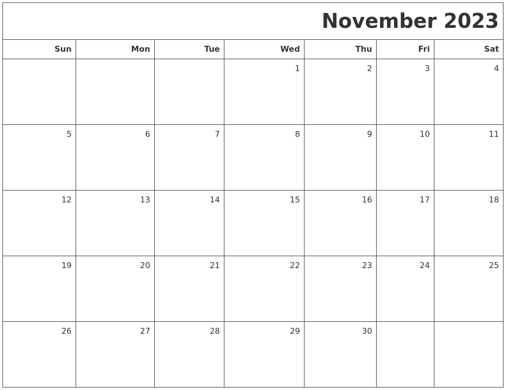 November 2023 Printable Blank Calendar