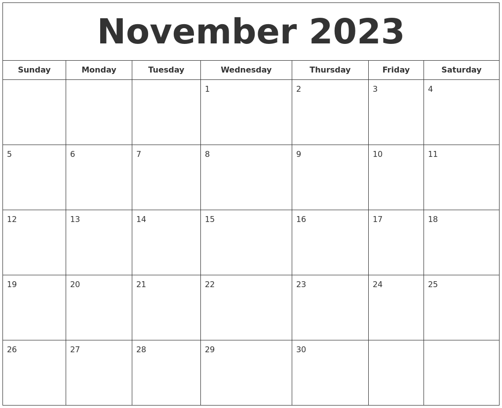 November 2023 Printable Calendar