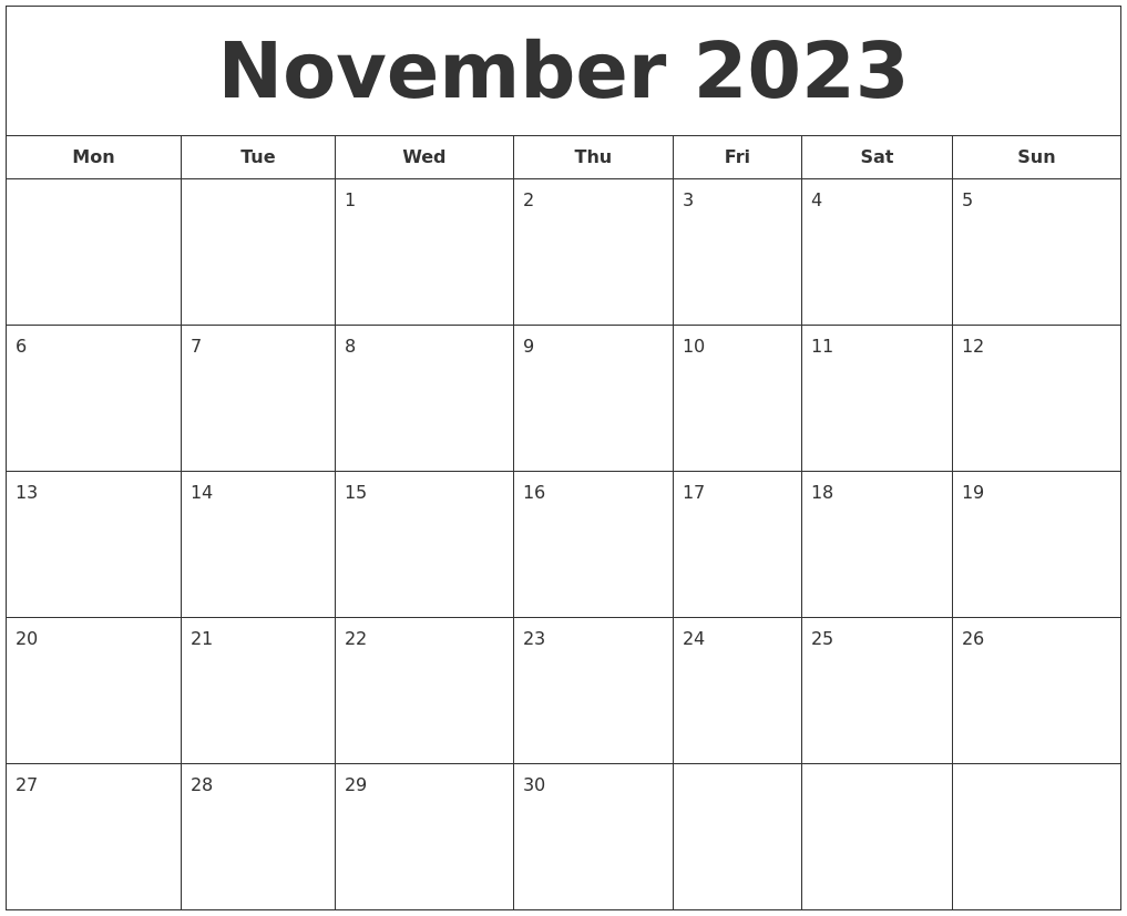 Free Printable November 2023 Calendar With Holidays Pdf