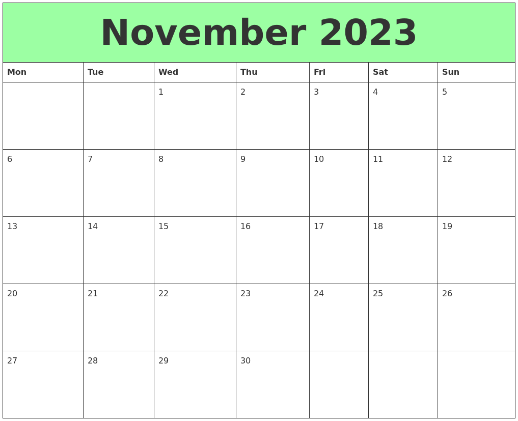 November 2023 Printable Calendars