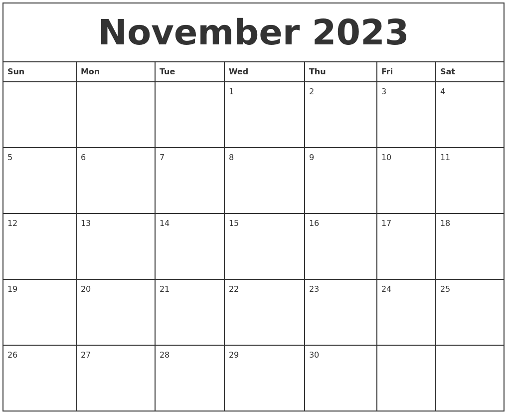 November 2023 Printable Monthly Calendar