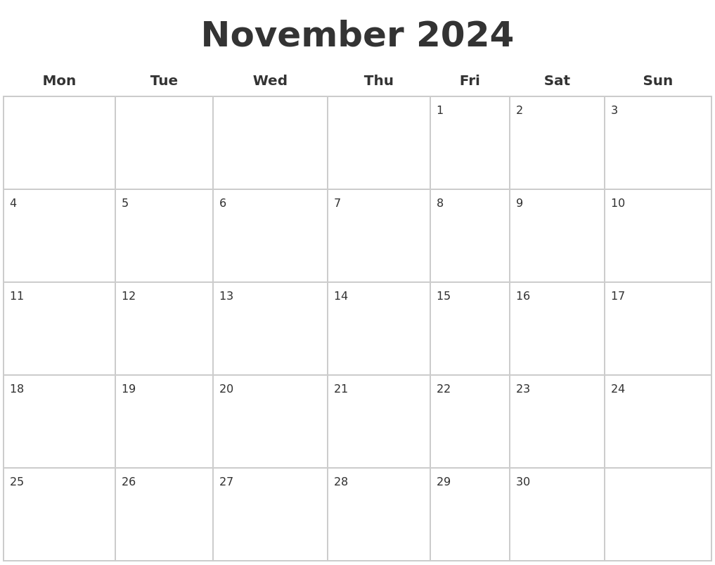 November 2024 Blank Calendar Pages