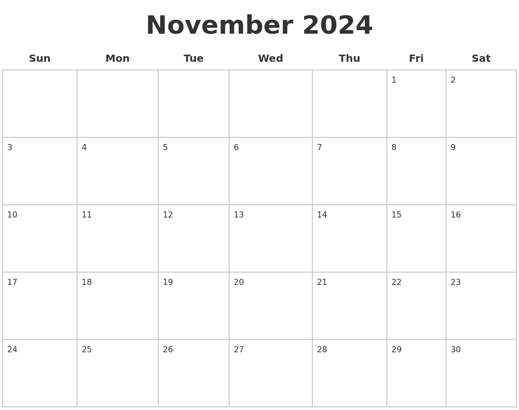 November 2024 Blank Calendar Pages