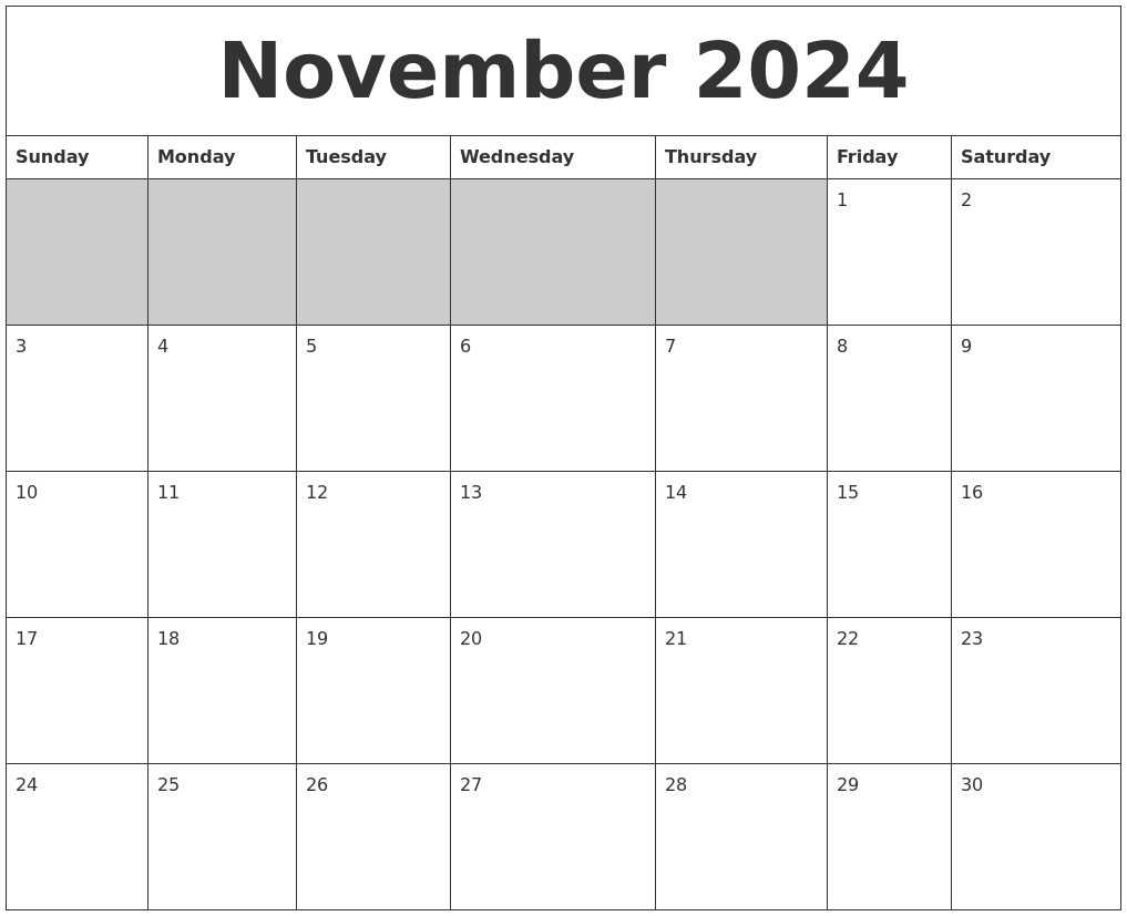 Printable Calendar November 2024 Free