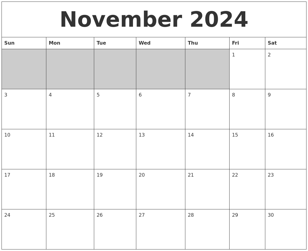 November 2024 Blank Printable Calendar