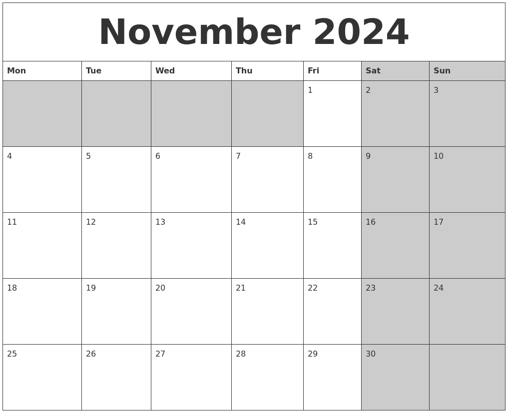November 2024 Calanders