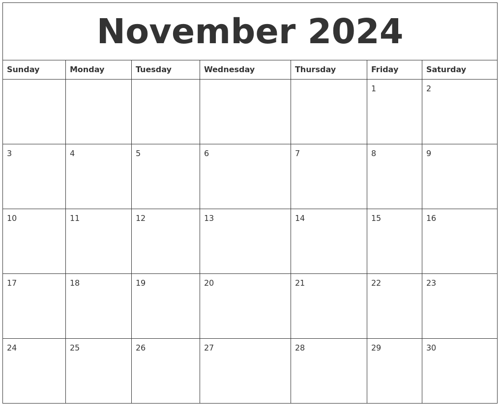 November 2024 Calendar For Printing