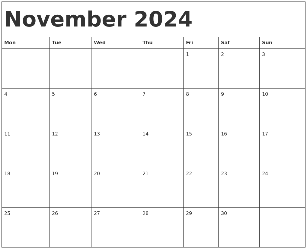 November 2024 Calendar Template